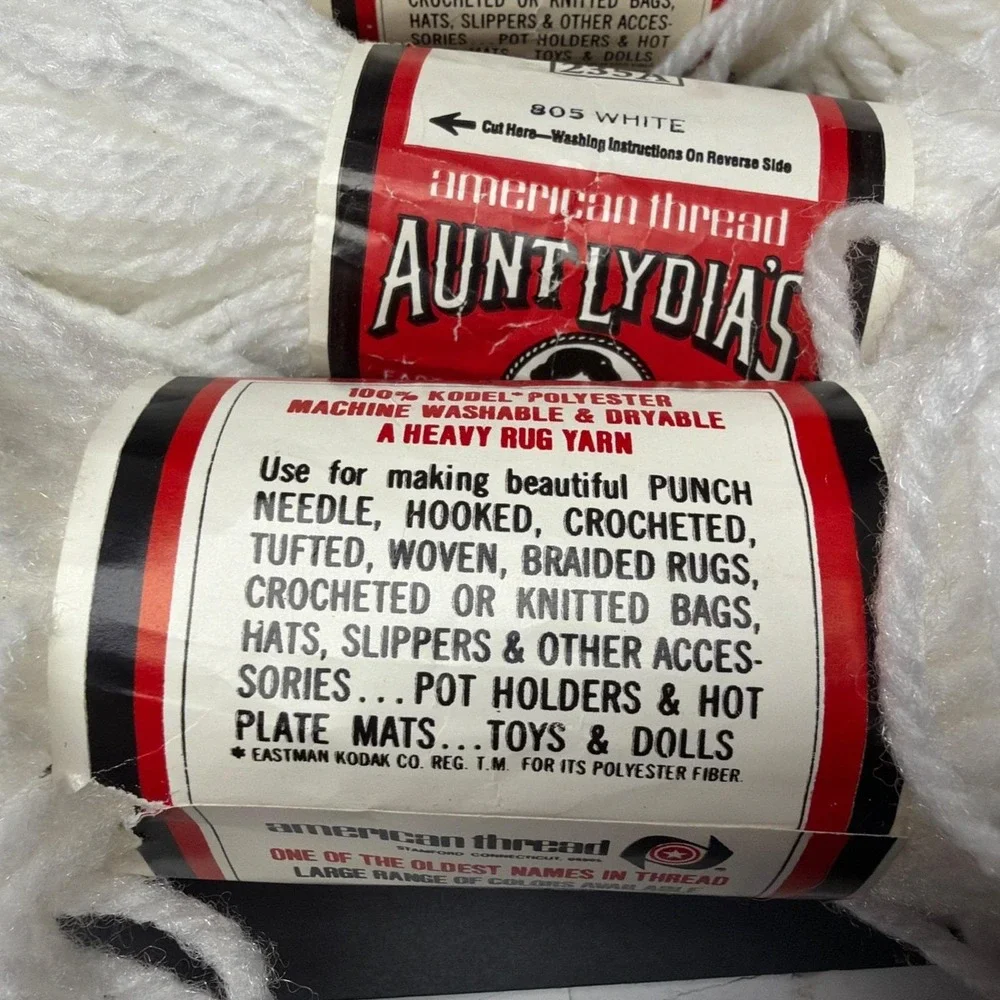 Aunt Lydia's Heavy Rug Yarn 70 yds Each #805 White 8 Skeins Vtg